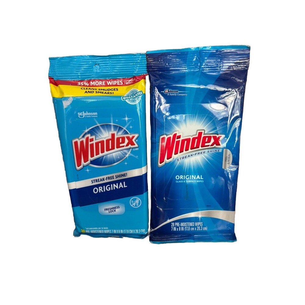 Windex Glass and Surface Pre-Moistened Wipes Original (Lot Of 2) 66 Wipes